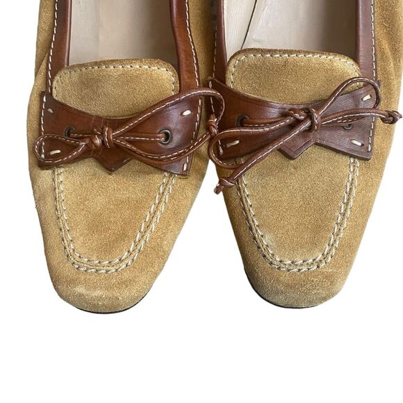 Bruno Magli Women’s 8.5 Italian Suede Bow Accent Pump Heels Tan Brown Academia - Picture 3 of 11